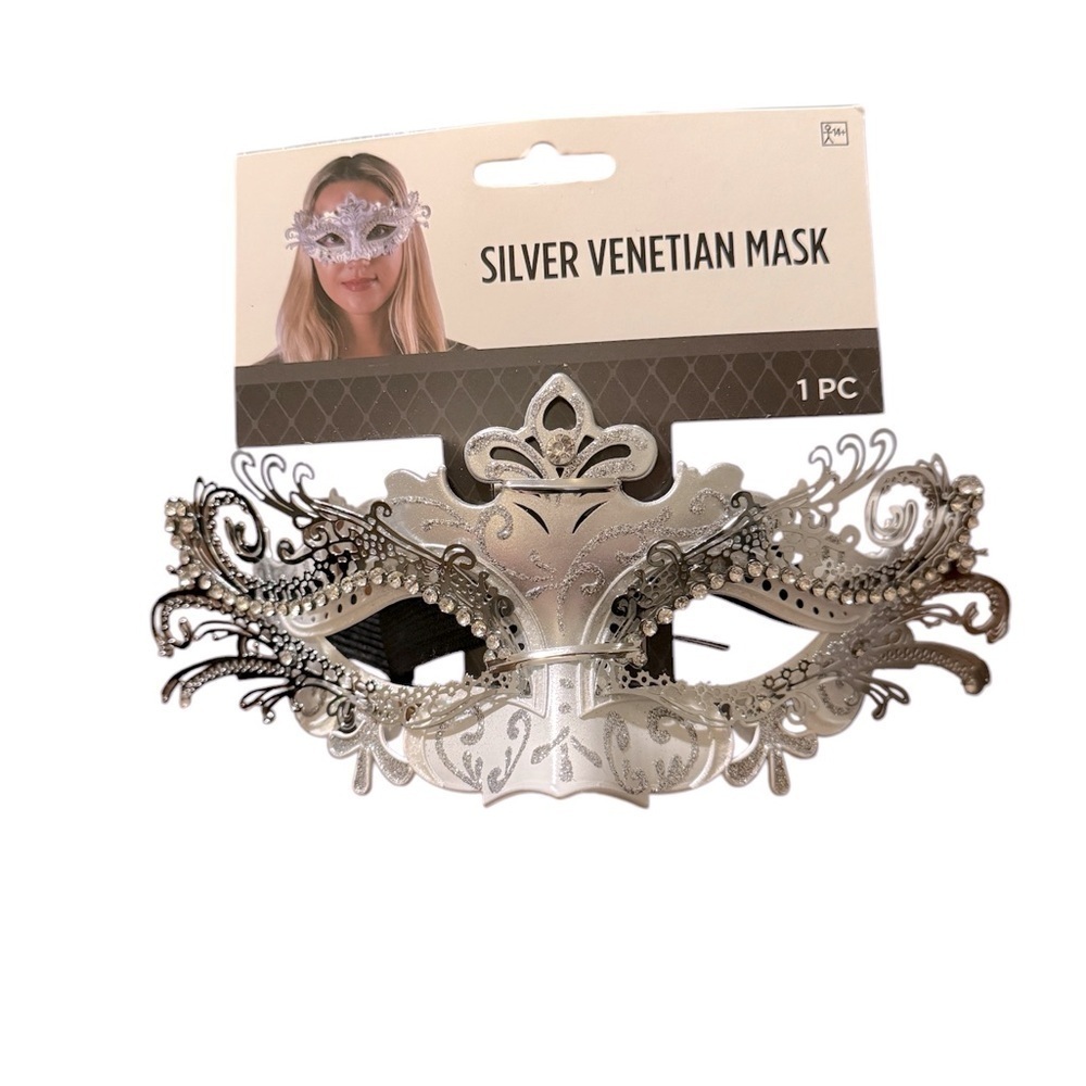 Women's Venetian Masquerade Mask Bridgerton Silver Black Halloween Costume New